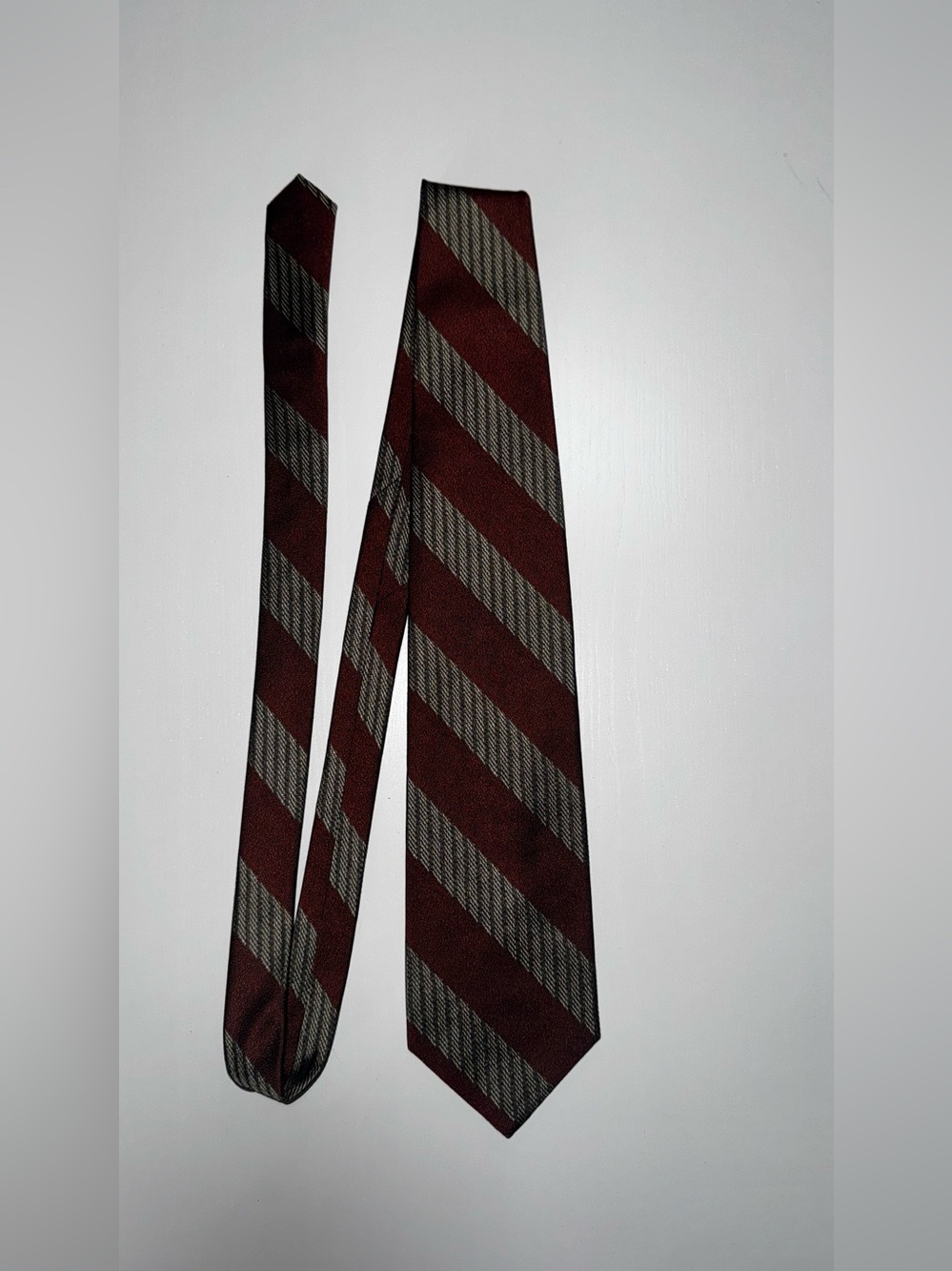 Barbara Blank Men's Burgundy and Gray Striped Silk Tie
